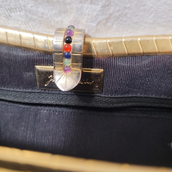 Vintage Judith Leiber 80's designer black snakeskin clutch gemstone clasp - Picture 6 of 8